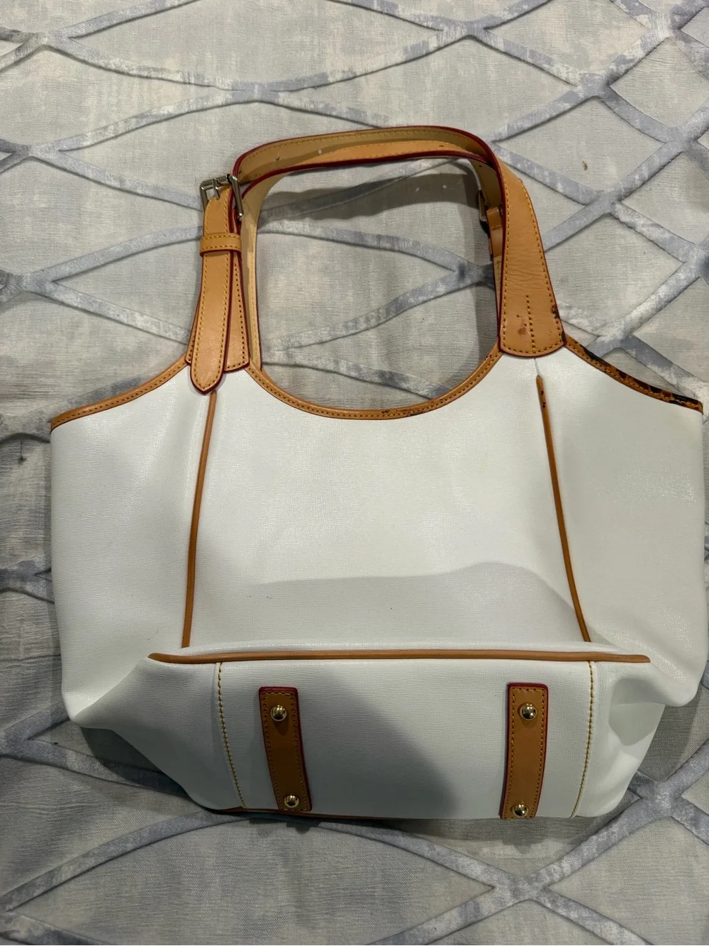 Dooney & Bourke White Tote with Tan Trim and Tassel
